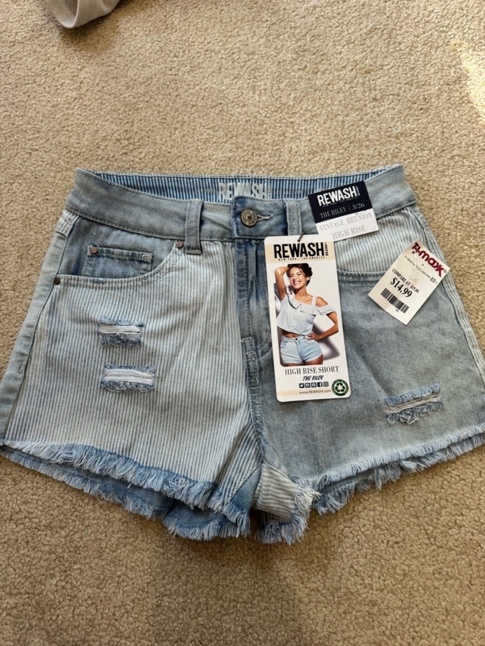 Rewash Two-Tone Light Blue High Waist Denim Shorts